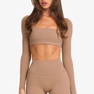 Elegant Tan Long Sleeve Crop Top